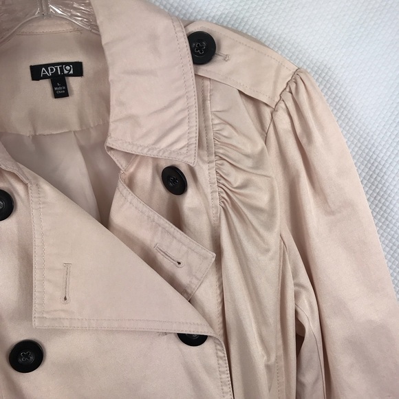 APT. 9 Powder Pink Double Breasted Trench Coat with Ruching Womens L - Picture 2 of 6